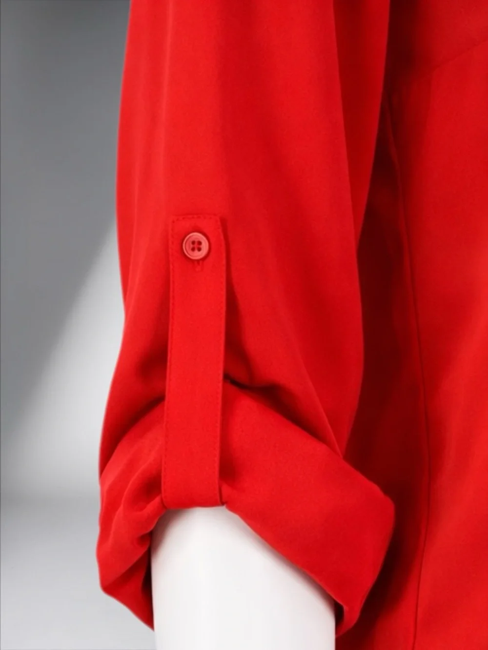 Red Button-Front V-Neck Women's Blouse